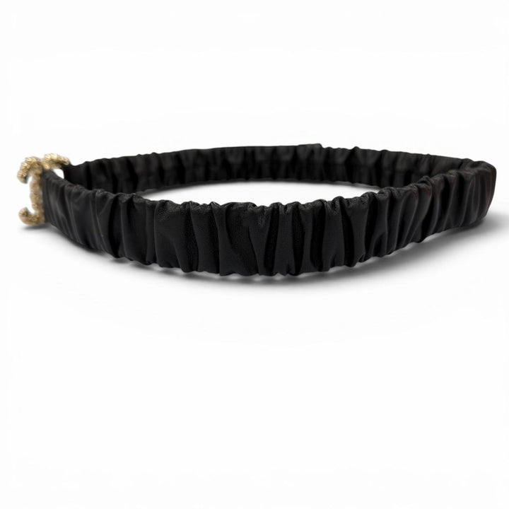 Excellent CHANEL belt COCO Mark Rhinestone Leather Rubber black Women B21C