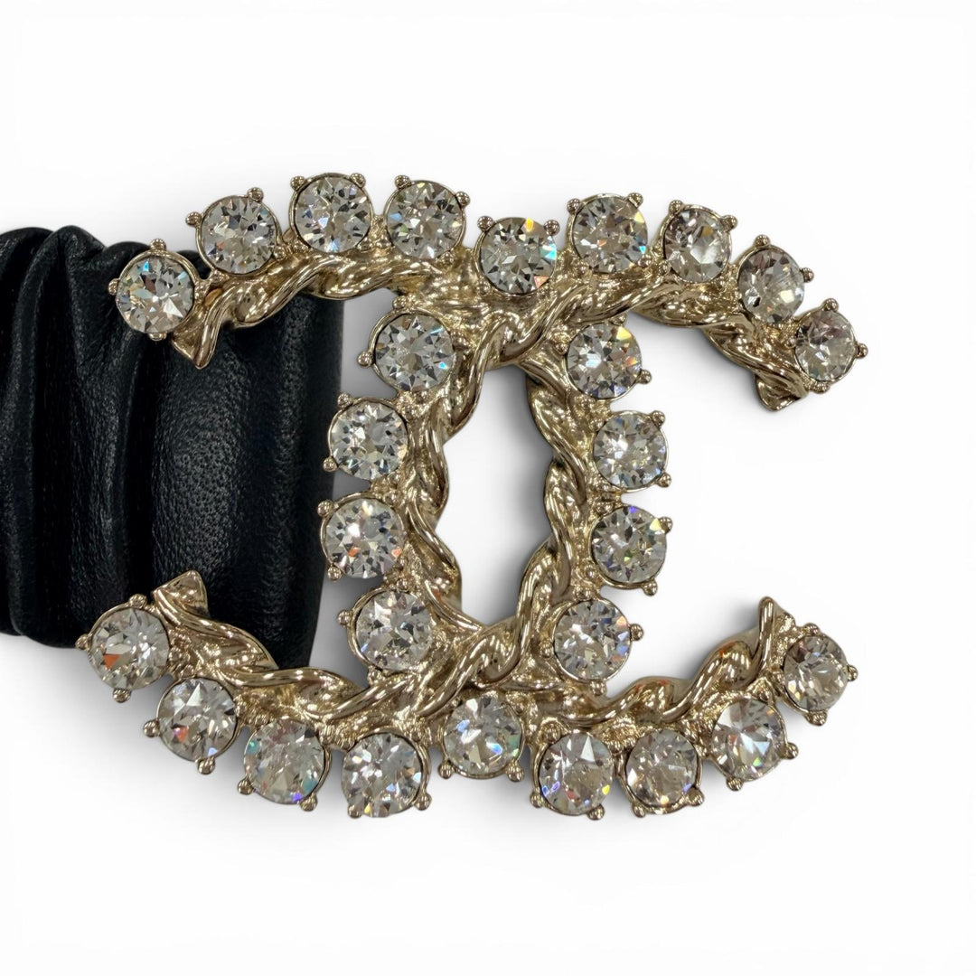 Excellent CHANEL belt COCO Mark Rhinestone Leather Rubber black Women B21C