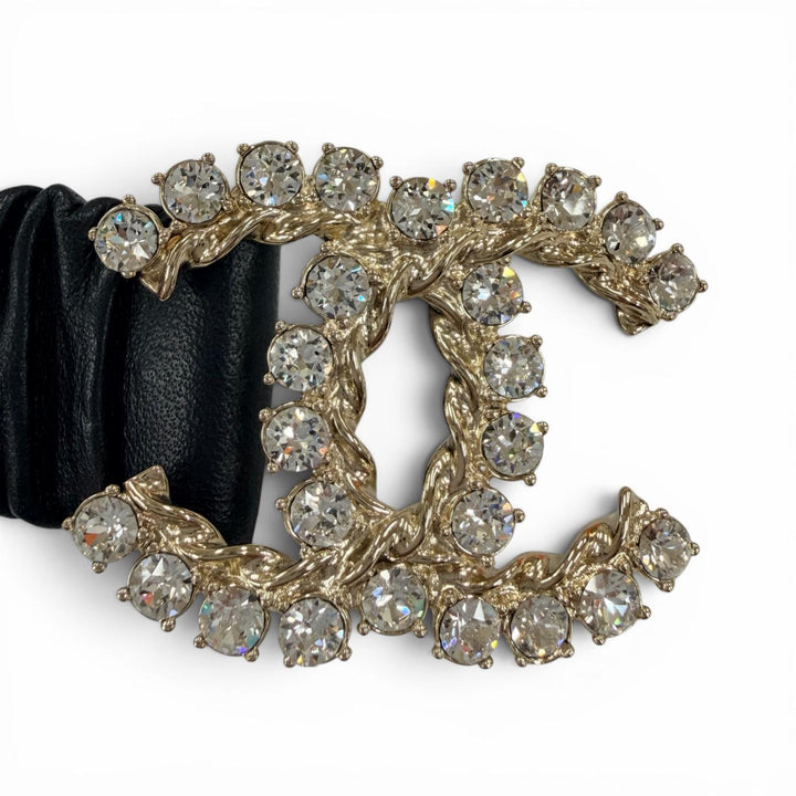 Excellent CHANEL belt COCO Mark Rhinestone Leather Rubber black Women B21C