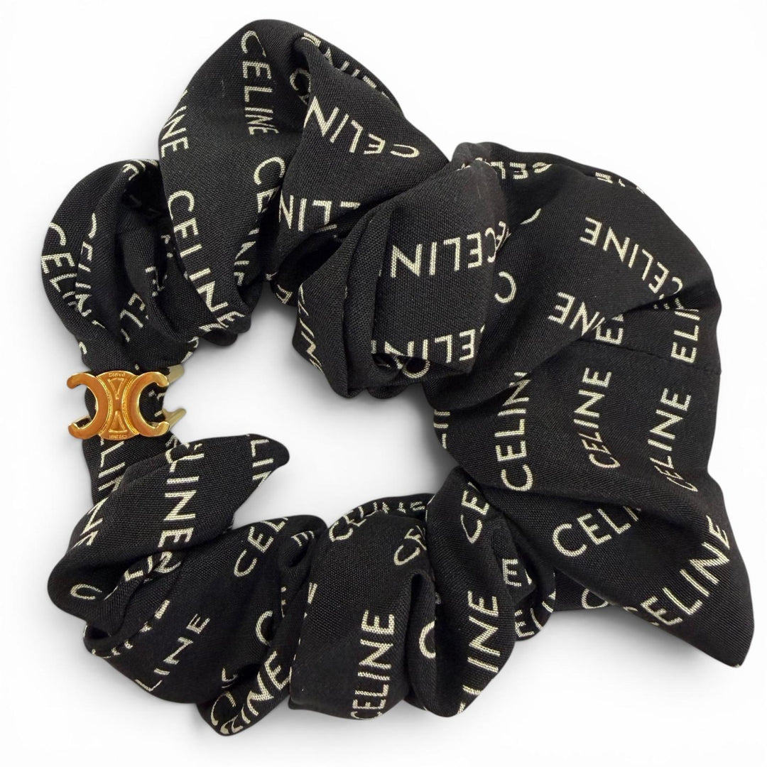 Great CELINE Shush Rayule Scrunchie Triomph logo black silk Women 46Y352SIB