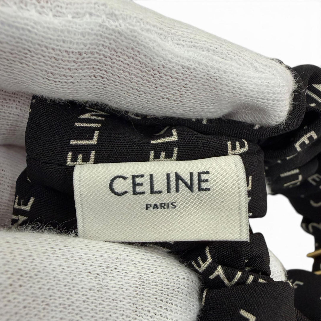 Great CELINE Shush Rayule Scrunchie Triomph logo black silk Women 46Y352SIB