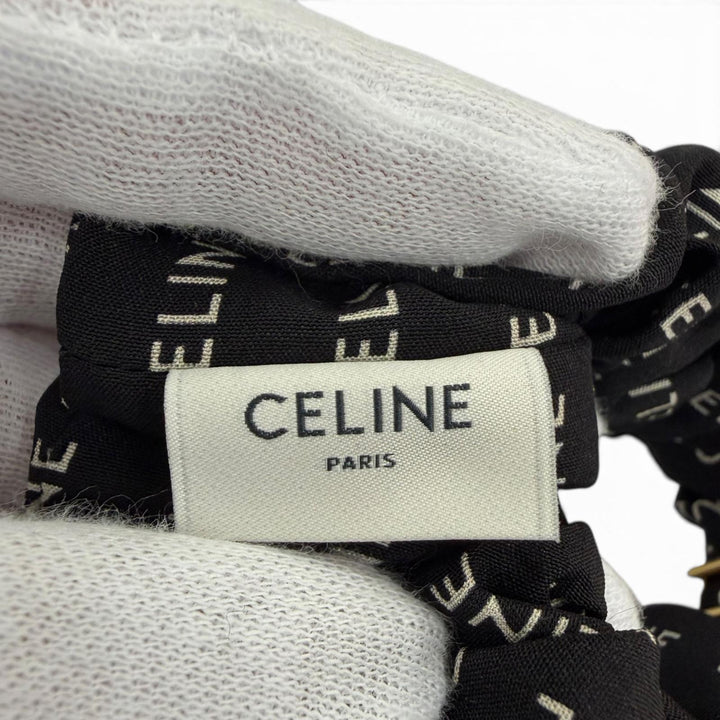Great CELINE Shush Rayule Scrunchie Triomph logo black silk Women 46Y352SIB