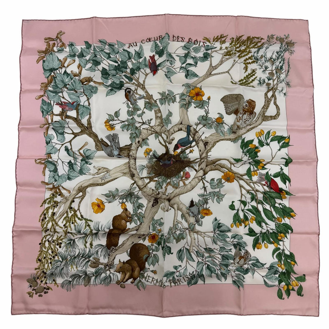 Excellent HERMES scarf U COEUR DES BOIS (In the Forest) Pink silk Women