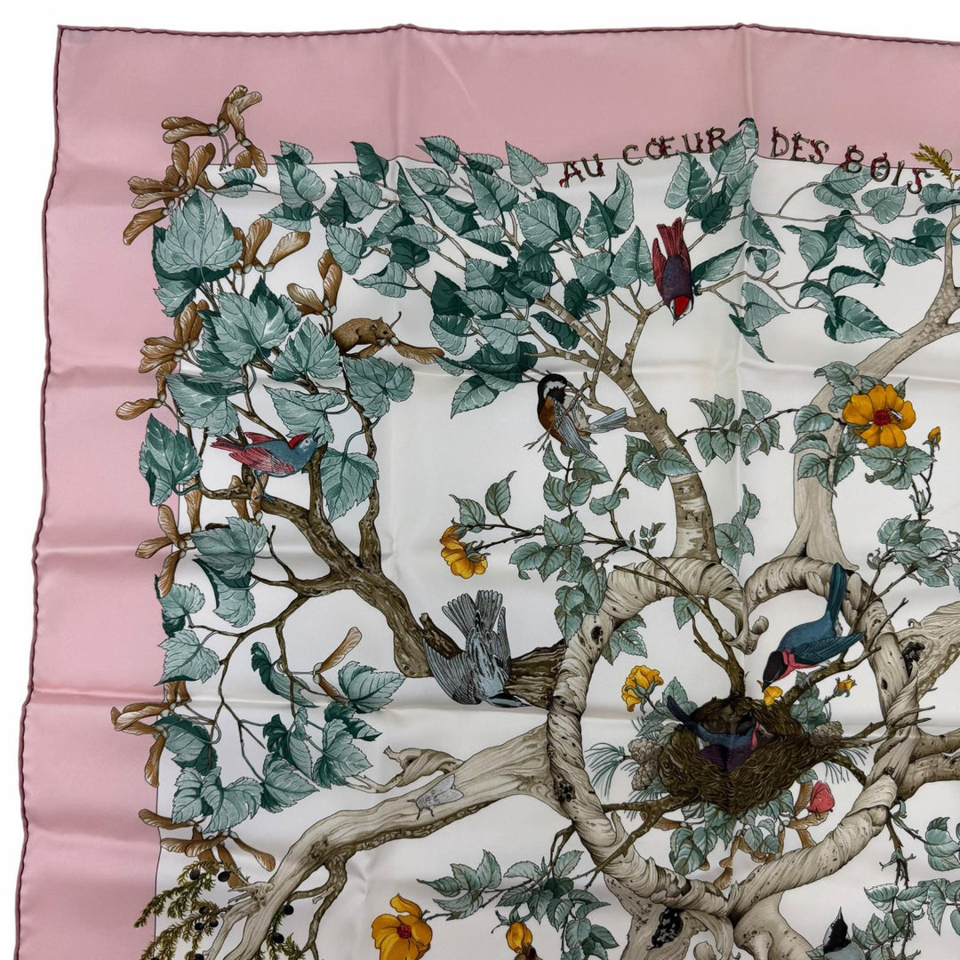 Excellent HERMES scarf U COEUR DES BOIS (In the Forest) Pink silk Women