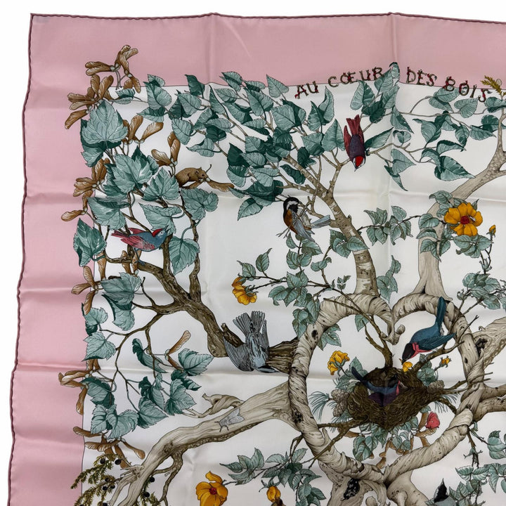 Excellent HERMES scarf U COEUR DES BOIS (In the Forest) Pink silk Women