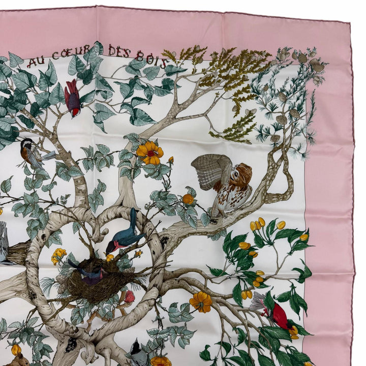 Excellent HERMES scarf U COEUR DES BOIS (In the Forest) Pink silk Women