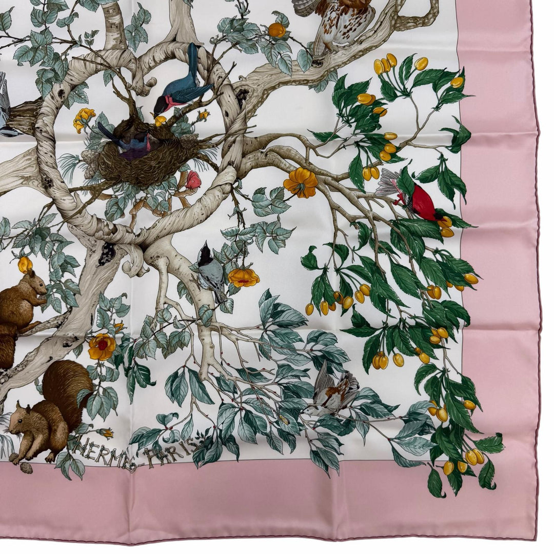 Excellent HERMES scarf U COEUR DES BOIS (In the Forest) Pink silk Women