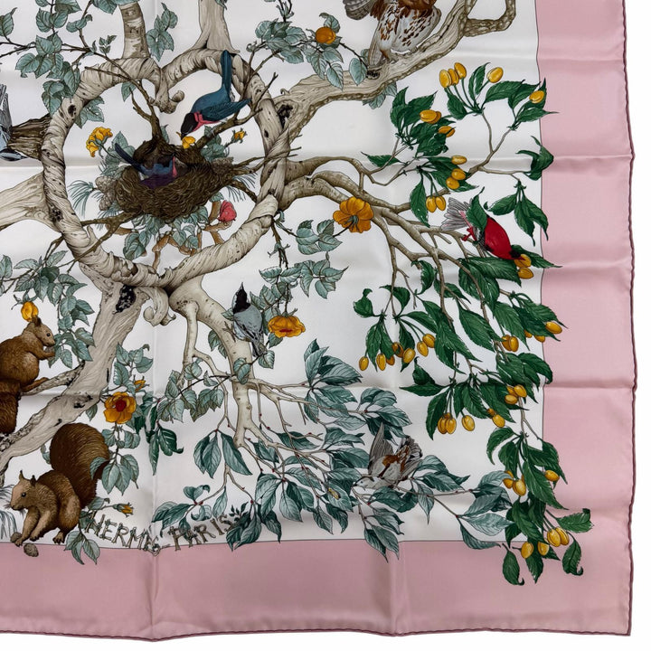 Excellent HERMES scarf U COEUR DES BOIS (In the Forest) Pink silk Women