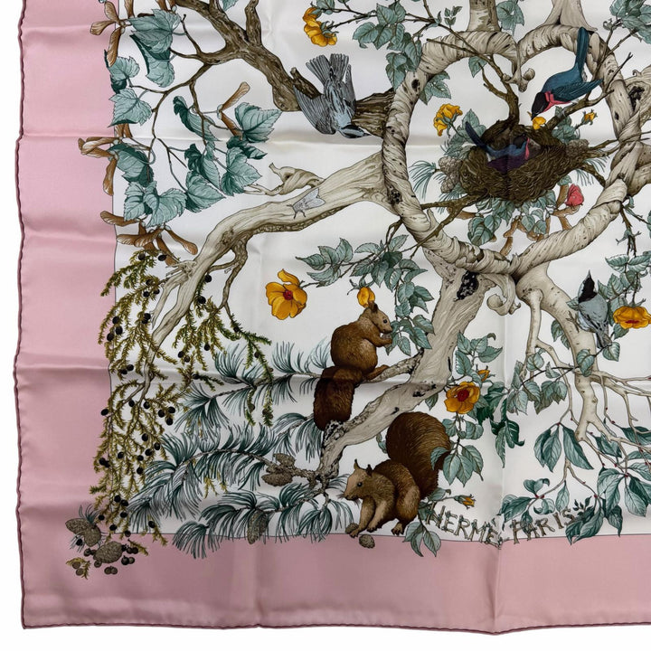 Excellent HERMES scarf U COEUR DES BOIS (In the Forest) Pink silk Women