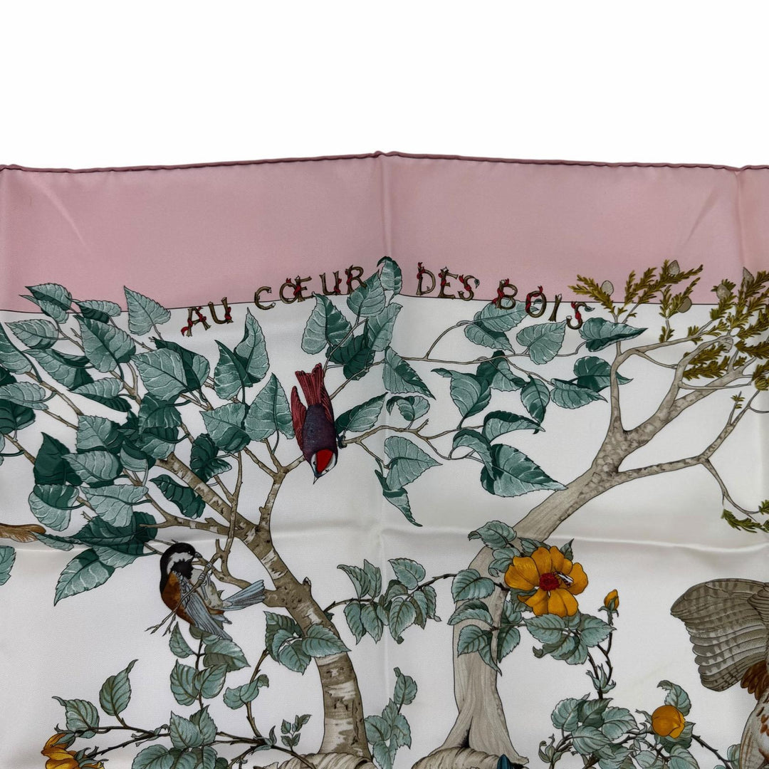 Excellent HERMES scarf U COEUR DES BOIS (In the Forest) Pink silk Women