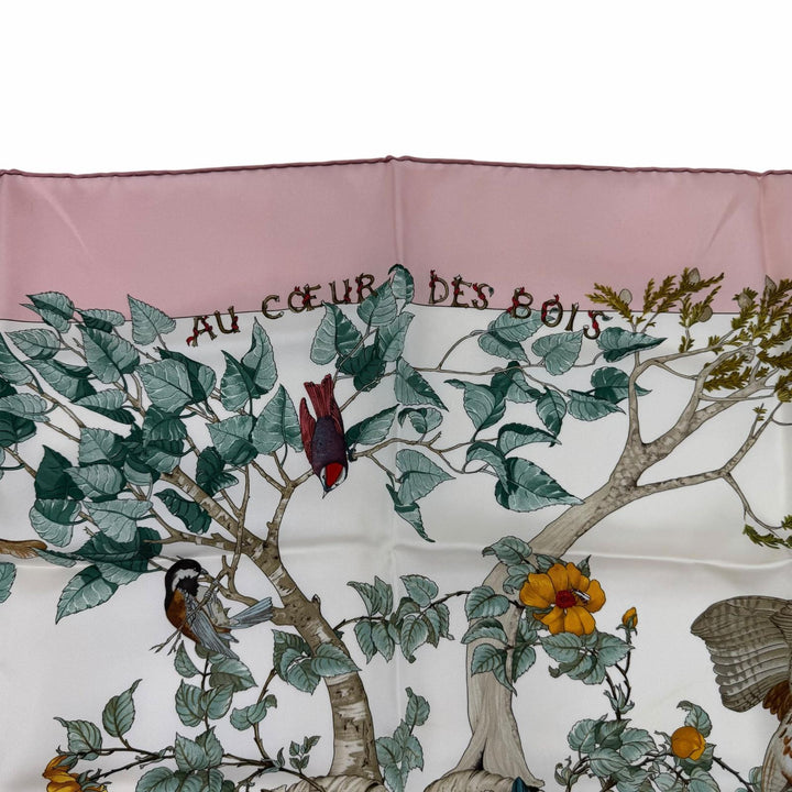Excellent HERMES scarf U COEUR DES BOIS (In the Forest) Pink silk Women