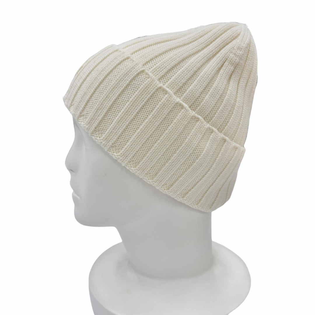 Pristine MONCLER Knit cap Beanie with logo patch Ivory wool Women