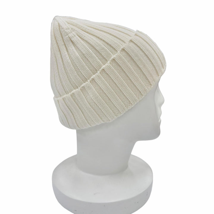 Pristine MONCLER Knit cap Beanie with logo patch Ivory wool Women
