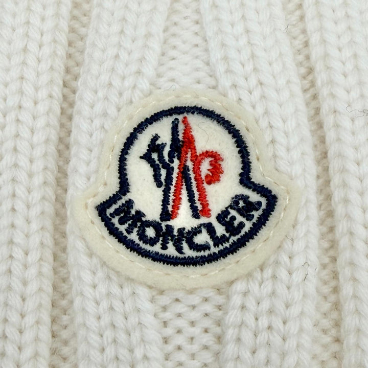Pristine MONCLER Knit cap Beanie with logo patch Ivory wool Women