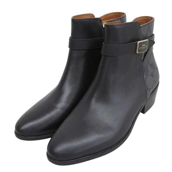 Pristine COACH Booties DEAN LTR-SIG BOOTIE black leather Women 24.5 CC627