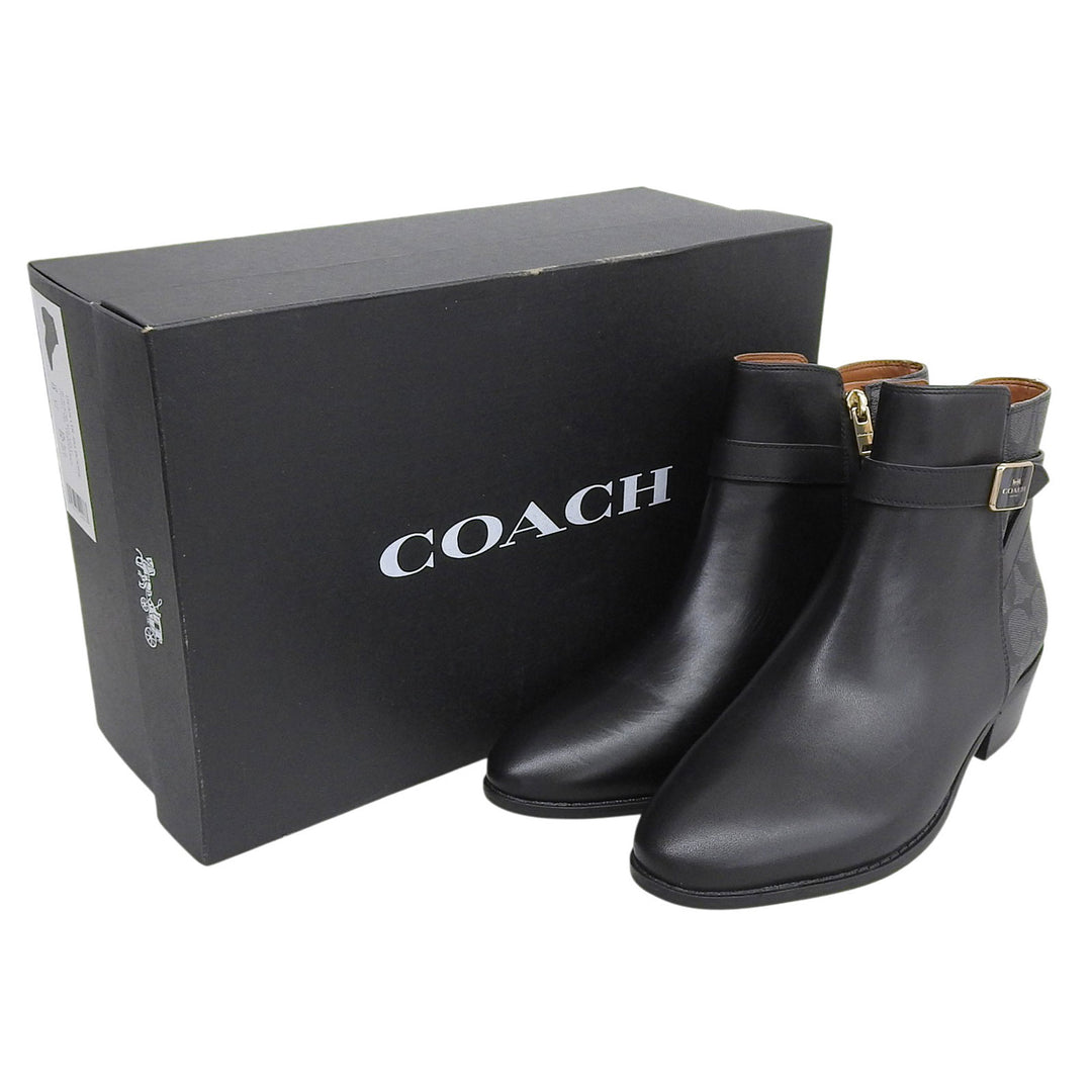 Pristine COACH Booties DEAN LTR-SIG BOOTIE black leather Women 24.5 CC627