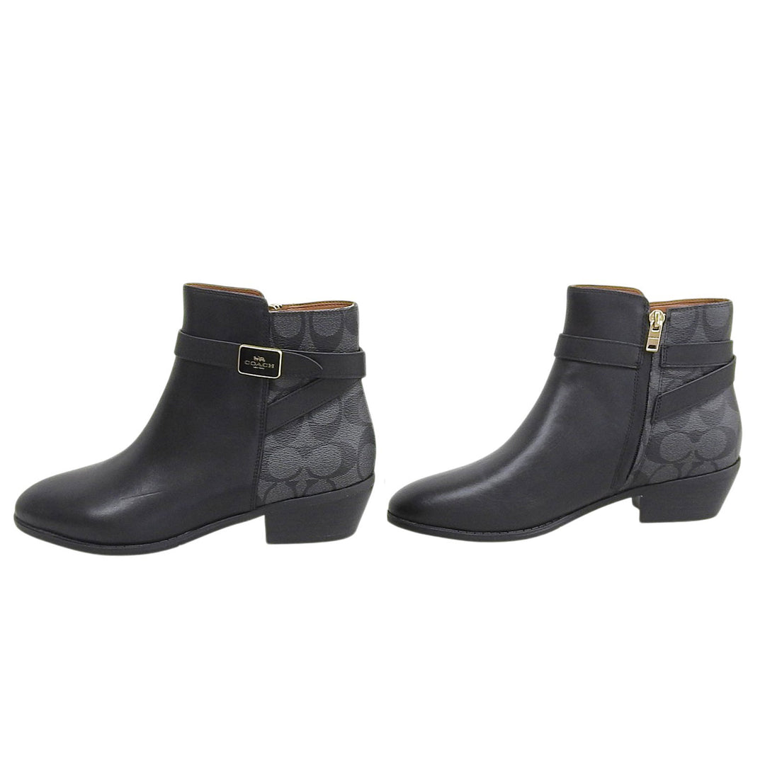 Pristine COACH Booties DEAN LTR-SIG BOOTIE black leather Women 24.5 CC627