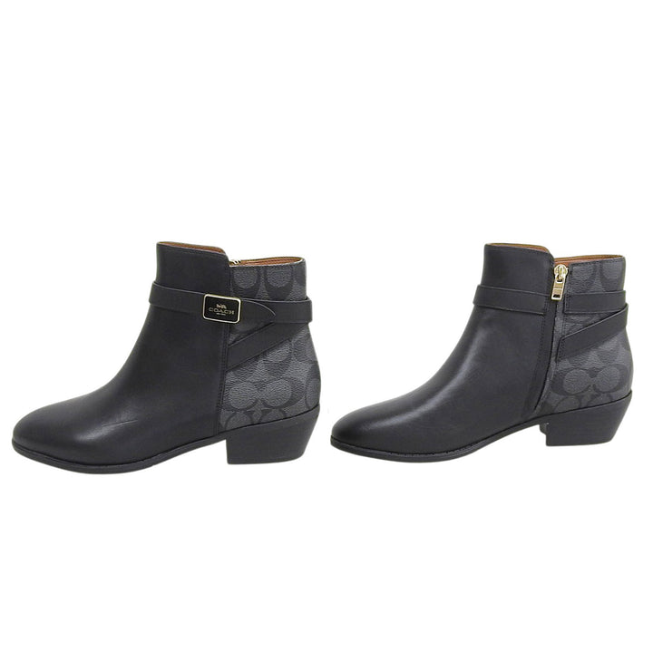 Pristine COACH Booties DEAN LTR-SIG BOOTIE black leather Women 24.5 CC627