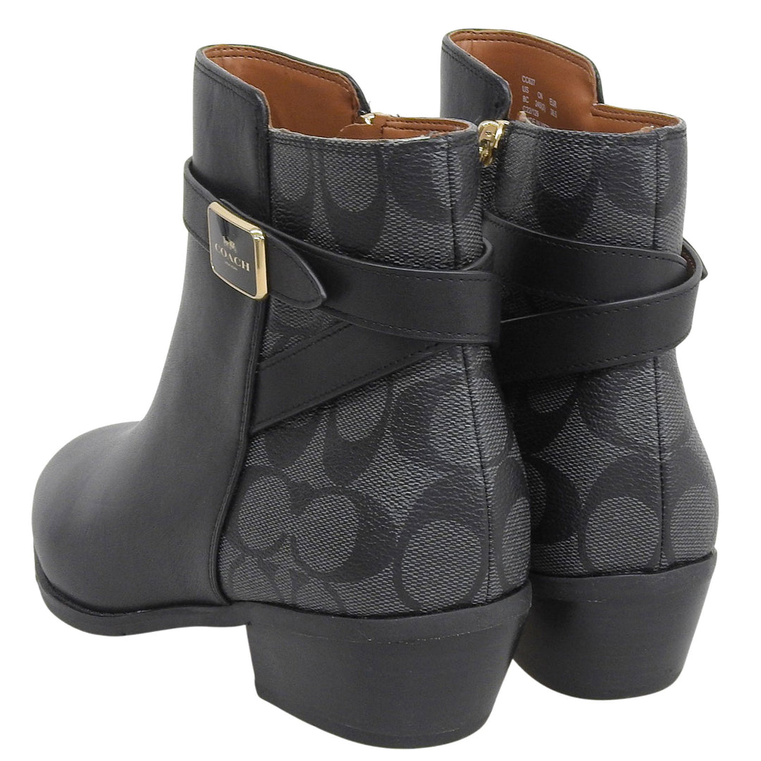 Pristine COACH Booties DEAN LTR-SIG BOOTIE black leather Women 24.5 CC627