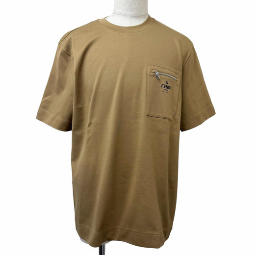 Excellent FENDI Short sleeve T-shirt Chest pocket, crew neck beige