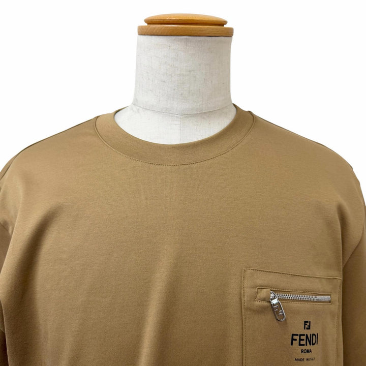 Excellent FENDI Short sleeve T-shirt Chest pocket, crew neck beige
