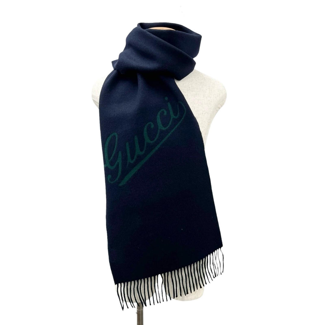 Pristine GUCCI Scarf Script scarf Navy wool mens 795273