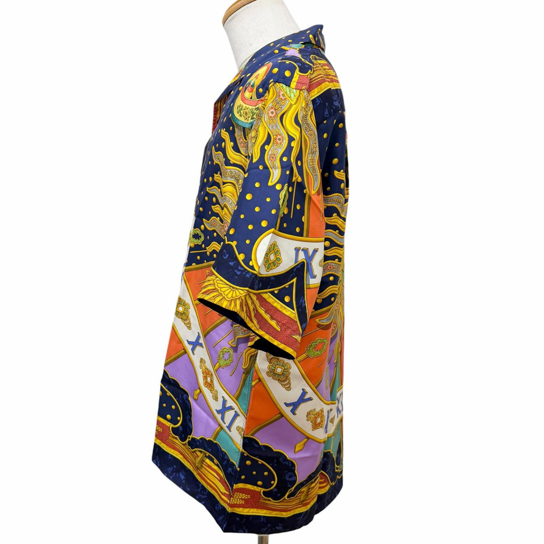 Pristine HERMES Short sleeve shirt CARPE DIEM Navy silk mens
