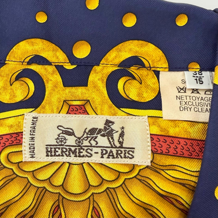 Pristine HERMES Short sleeve shirt CARPE DIEM Navy silk mens