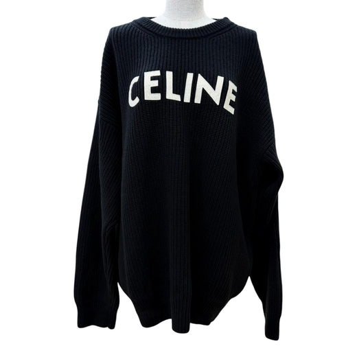 Great CELINE knit Logo Embroidery Oversized black wool Women S 2A19R423P