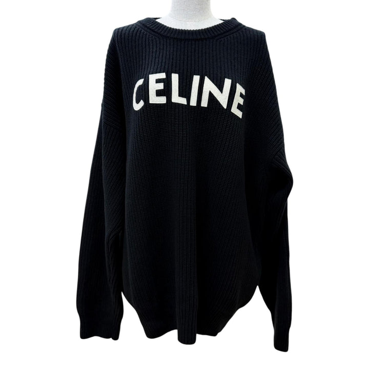 Great CELINE knit Logo Embroidery Oversized black wool Women S 2A19R423P