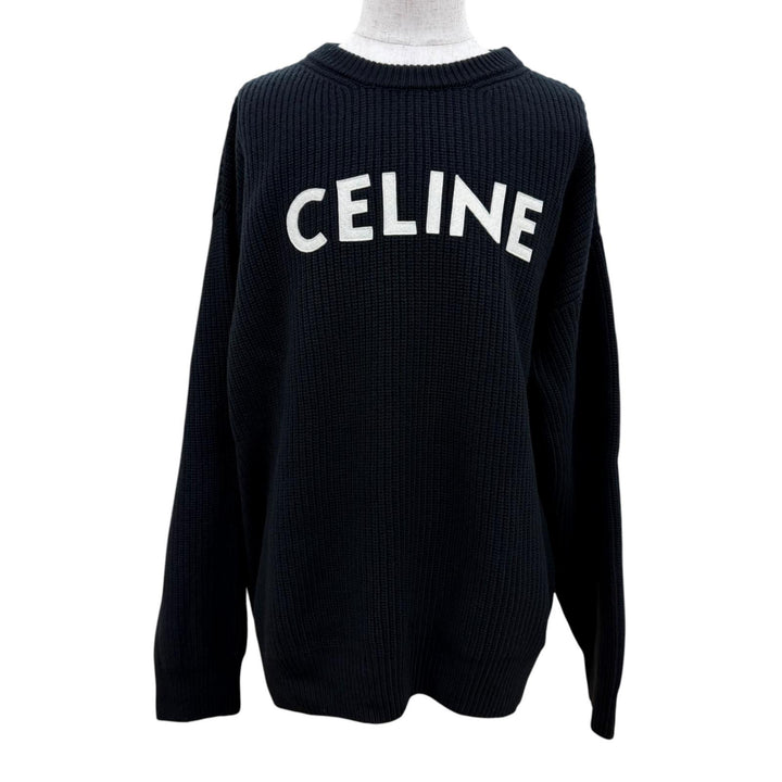 Great CELINE knit Logo Embroidery Oversized black wool Women S 2A19R423P