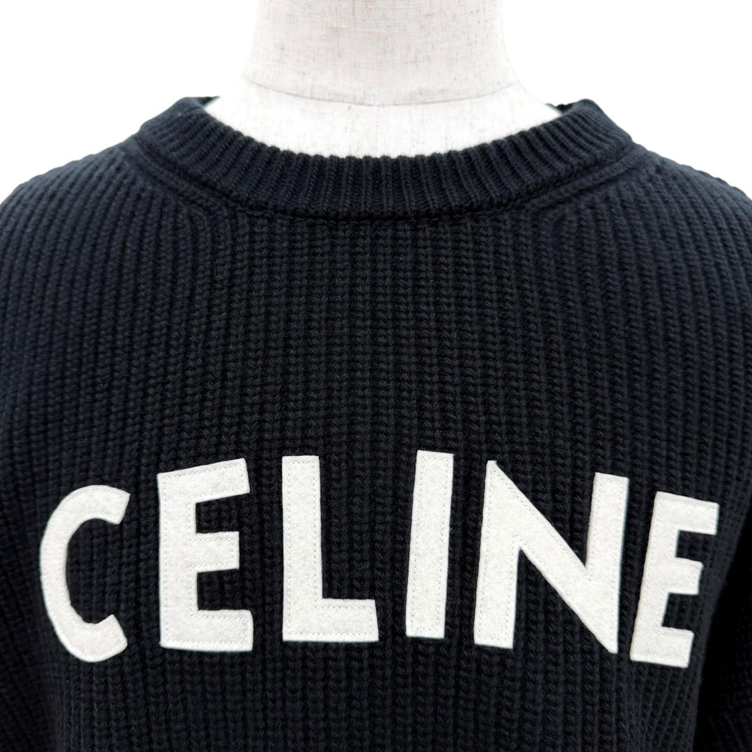 Great CELINE knit Logo Embroidery Oversized black wool Women S 2A19R423P