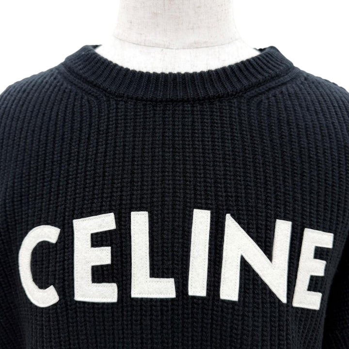 Great CELINE knit Logo Embroidery Oversized black wool Women S 2A19R423P