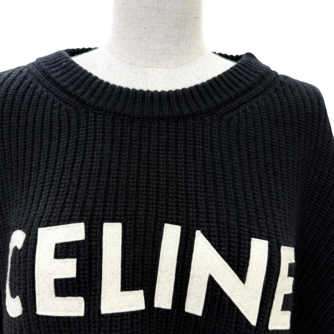 Great CELINE knit Logo Embroidery Oversized black wool Women S 2A19R423P