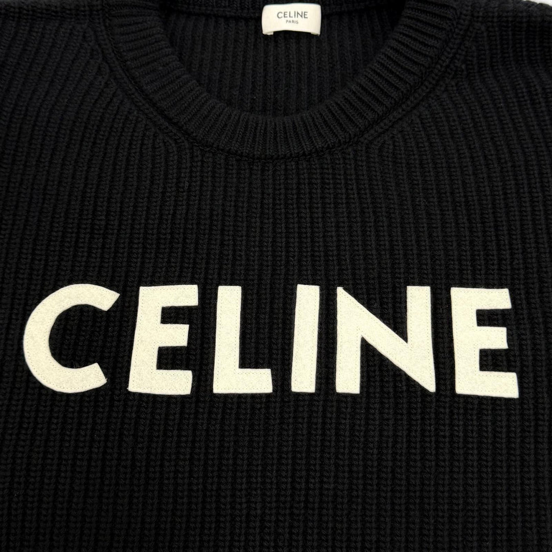 Great CELINE knit Logo Embroidery Oversized black wool Women S 2A19R423P