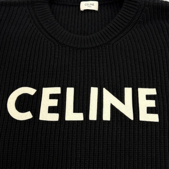 Great CELINE knit Logo Embroidery Oversized black wool Women S 2A19R423P