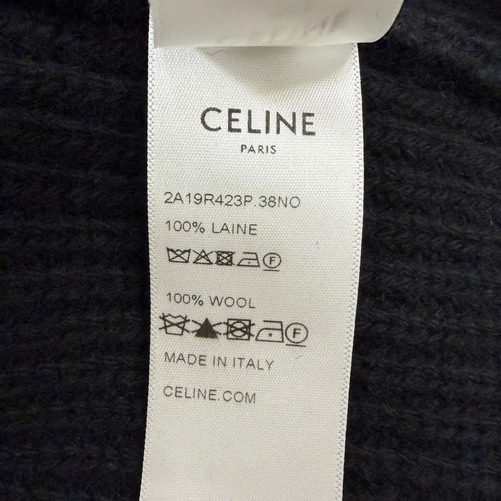 Great CELINE knit Logo Embroidery Oversized black wool Women S 2A19R423P