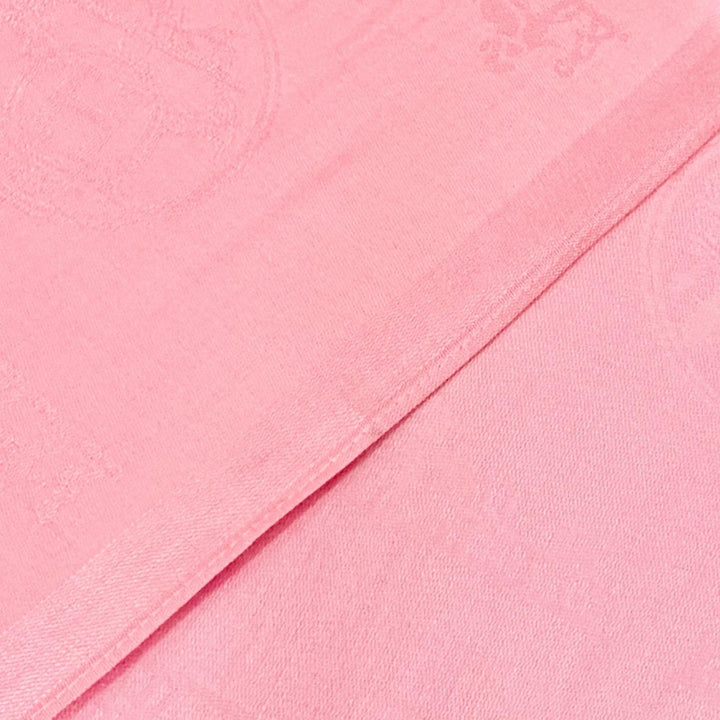 Excellent HERMES shawl Logo design, mini fringe, cashmere, silk, stole, pink
