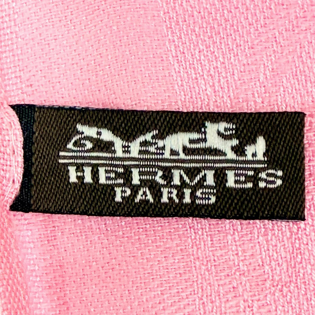 Excellent HERMES shawl Logo design, mini fringe, cashmere, silk, stole, pink