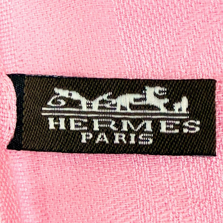 Excellent HERMES shawl Logo design, mini fringe, cashmere, silk, stole, pink