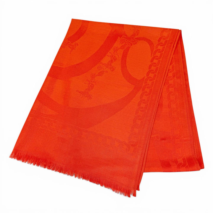 Excellent HERMES shawl Logo design mini fringe cashmere silk stole Red series
