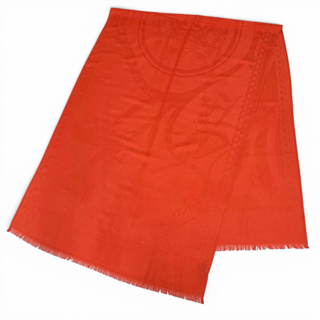 Excellent HERMES shawl Logo design mini fringe cashmere silk stole Red series