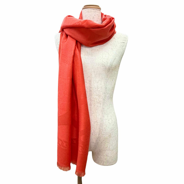 Excellent HERMES shawl Logo design mini fringe cashmere silk stole Red series