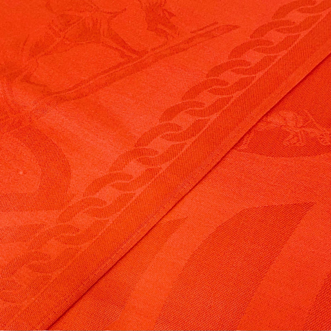Excellent HERMES shawl Logo design mini fringe cashmere silk stole Red series