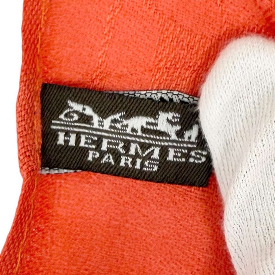 Excellent HERMES shawl Logo design mini fringe cashmere silk stole Red series