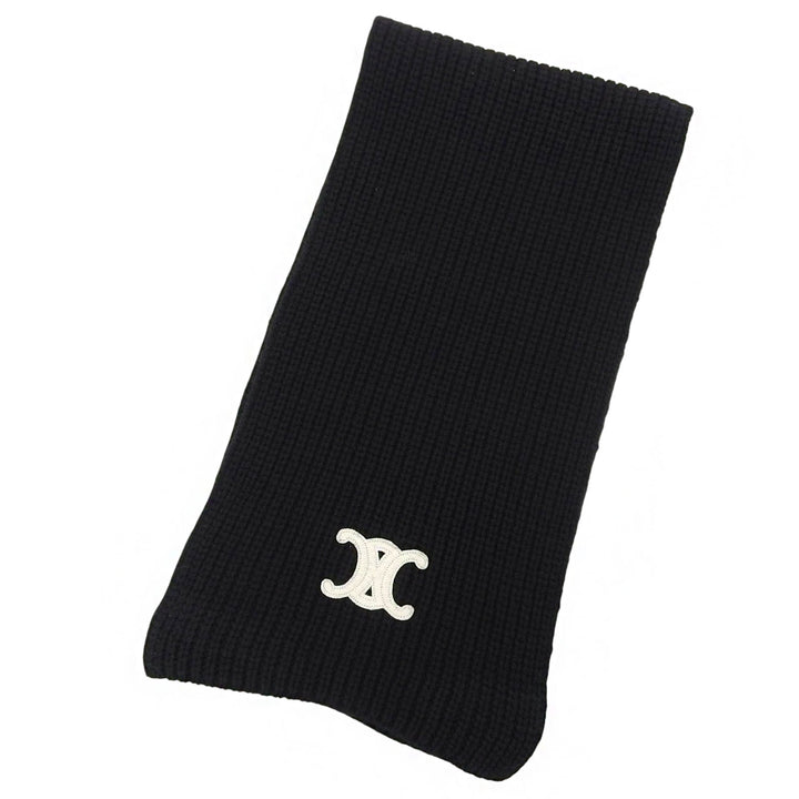 Excellent CELINE Scarf Trionfu Patch black cashmere Women 2AZ0A384D