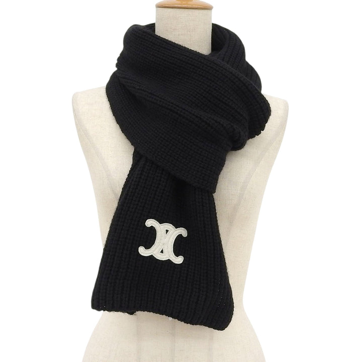 Excellent CELINE Scarf Trionfu Patch black cashmere Women 2AZ0A384D