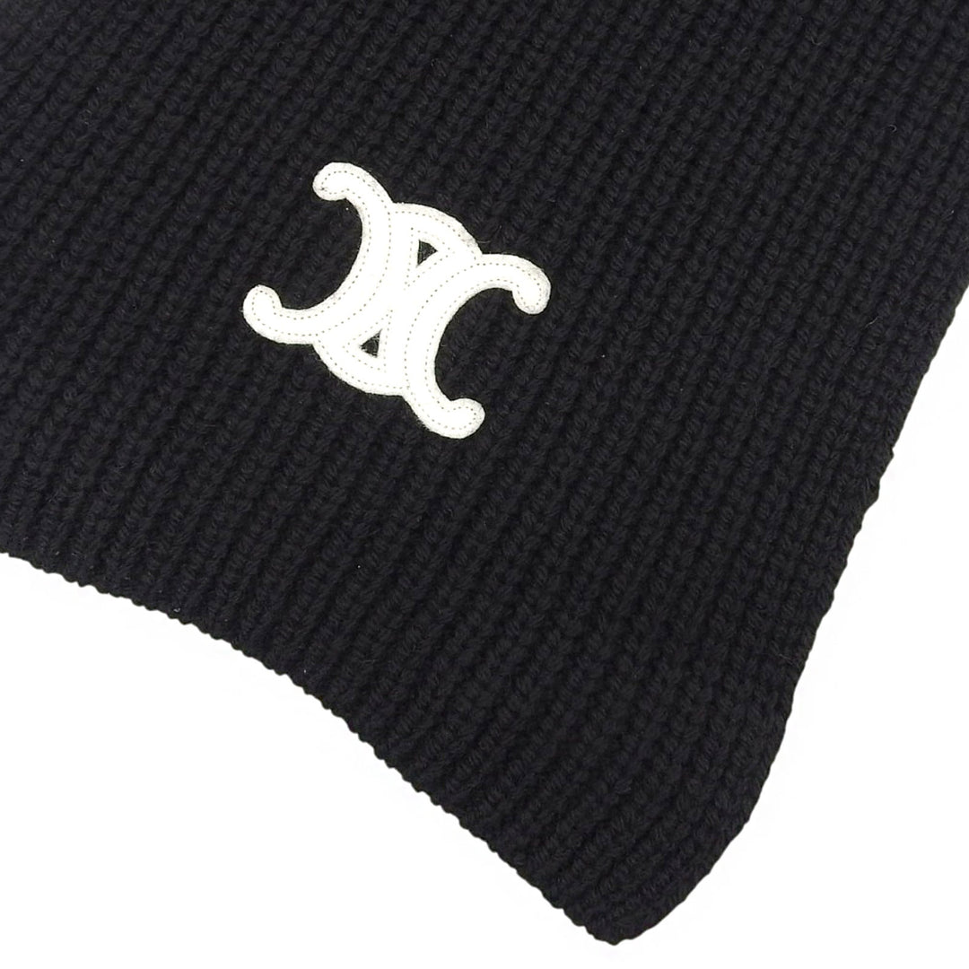 Excellent CELINE Scarf Trionfu Patch black cashmere Women 2AZ0A384D