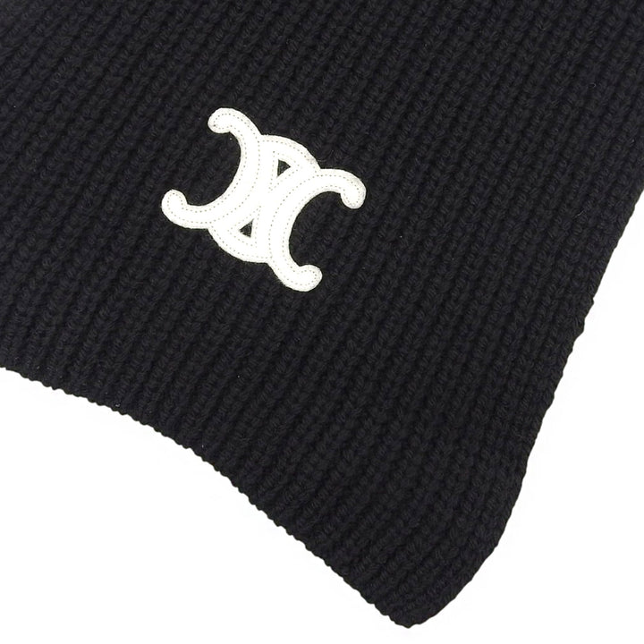 Excellent CELINE Scarf Trionfu Patch black cashmere Women 2AZ0A384D