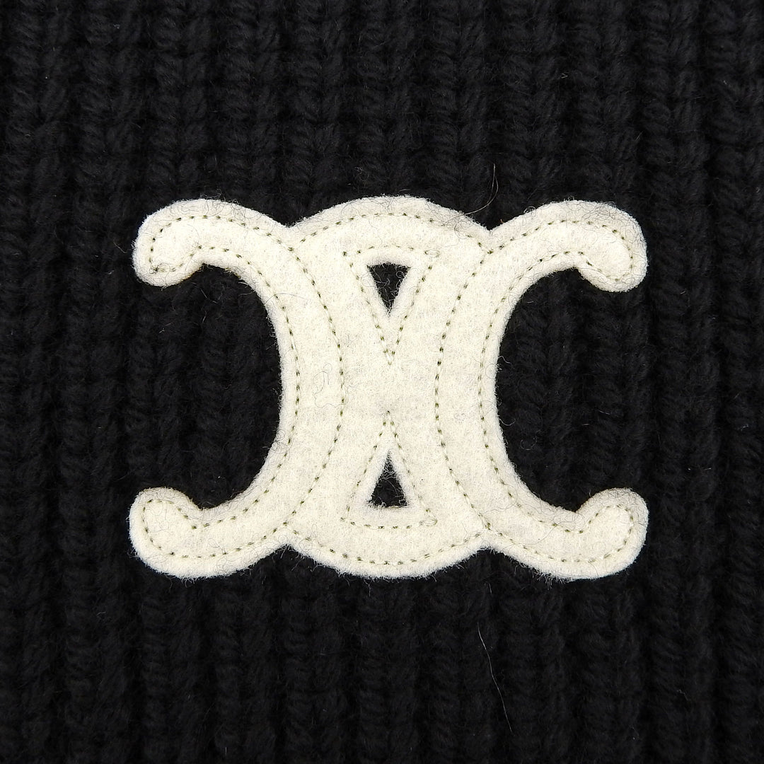 Excellent CELINE Scarf Trionfu Patch black cashmere Women 2AZ0A384D